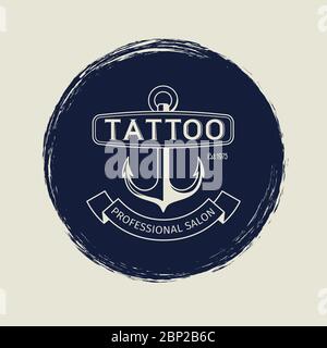 Vintage tattoo salon or studio emblem design with grunge effect, vector illustration Stock Vector