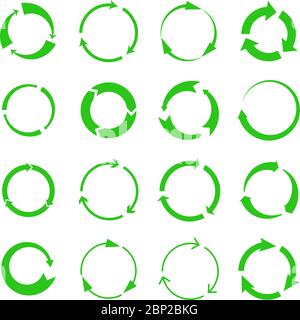 Recycling arrows. Green circles arrow biodegrade symbols, vector recycle materials cycle icons isolated on white background Stock Vector