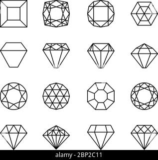 Gem line icons. Diamond crystal signs, vector precious stone or jewel luxury symbols isolated on white background Stock Vector