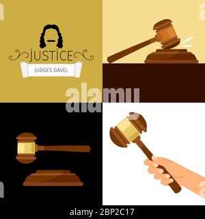Judge gavel. Legal hammer cartoon vector illustration, adjudicator gavel in hand isolated on white background Stock Vector