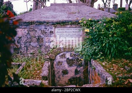 burial vault on the graveyard of St. John's Parish Church, April 02, 1982, Barbados, the Caribbean Stock Photo