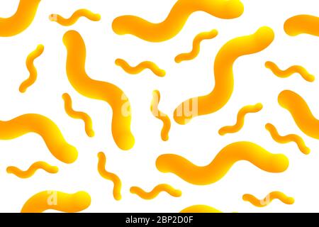 Creative Background for Packaging Pasta or makaroni with 3D elements. Seamless worms paste banner. Label with abstract geometric yellow shapes Stock Vector