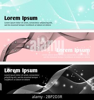 Wave banners. Modern linear curve waves backgrounds, vector ribbons pattern abstract web banner templates Stock Vector