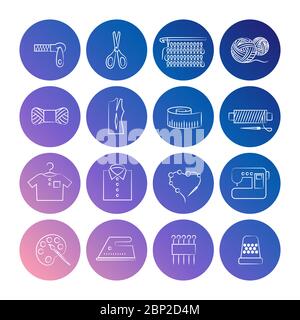 Handcraft line icons set. Sewing and crochet, knitting and painting vector icons Stock Vector