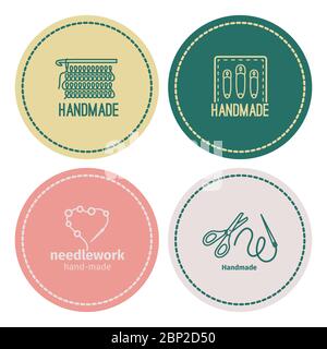 Handmade line vintage logo set. Handmade retro badges or handmade outline labels, vector illustration Stock Vector