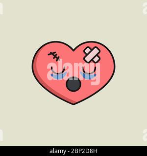 Unlove symbol, cartoon character suffering from wounded heart, divorce or separation icon Stock Vector