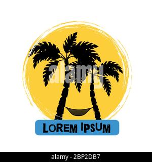Palm tree vector logo emblem design wiht grunge effect Stock Vector