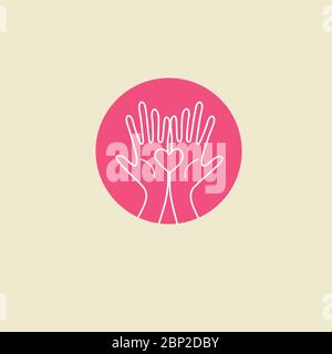 Heart in hands, concept of volunteer help, charity foundation. Concept of support, care and love. Color illustration Stock Vector