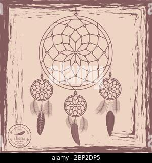 Hand drawn dream catcher grunge background, vector illustration Stock Vector