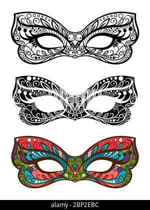 Festive masks vector set. Decorative carnival masks isolated on white background Stock Vector