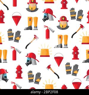Firefighter, fire department icons seamless pattern, vector illustration Stock Vector