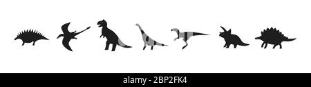 Set of dinosaurs for laser cutting. Black silhouettes of dinosaurs and pterodactyls. Vector icons Stock Vector