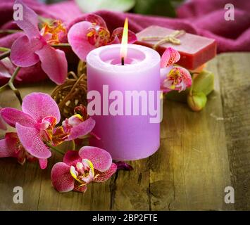 Candles and soap in a health spa Stock Photo