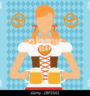 Traditional Oktoberfest woman character with beer vector illustration Stock Vector