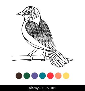 Antistress coloring with zentangle bird isolated on white background, vector illustration Stock Vector