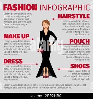 Fashion infographic with woman in a evening dress. Vetor illustration Stock Vector