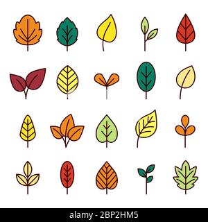 Green, red, yellow and orange leaves line icon vector collection Stock Vector