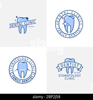 Dental clinic logo templates. Stomatology clinic vector outline labels set Stock Vector