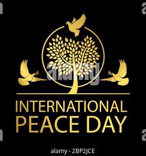 International peace day gold on black emblem, vector illustration Stock Vector