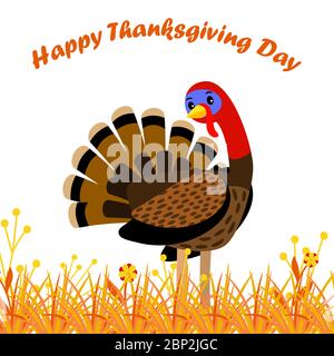 Happy Thanksgiving Day vector card template with cartoon turkey