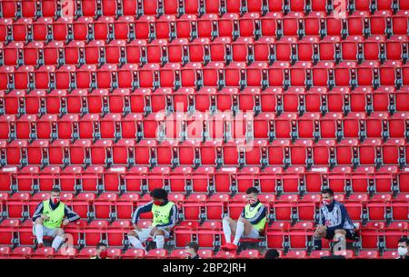 Substitute player of Bayern Munich are seen during the German Bundesliga soccer match between Union Berlin and Bayern Munich in Berlin, Germany. Stock Photo