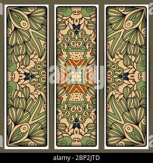 Vertical flyers set with colored nature pattern. Vector illustration Stock Vector