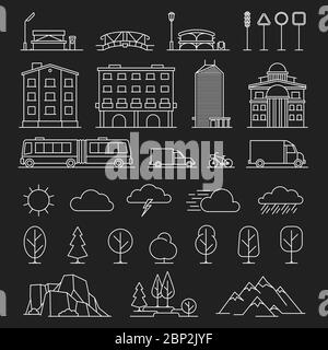 White urban line icons. City landscape linear signs vector Stock Vector