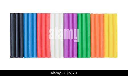 Set of multi-colored plasticine Isolated on a white background. Top view. Stock Photo