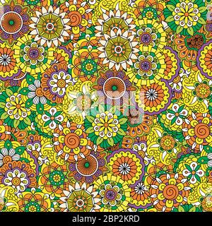 Floral decorative pattern with different color mandala style flowers. Vector illustration Stock Vector