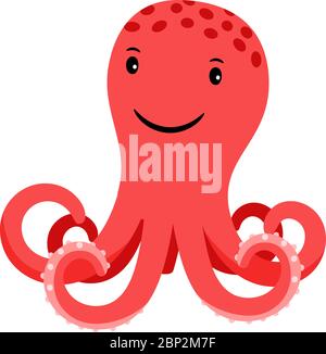 Octopus red cartoon icon isolated on white, vector illustration Stock Vector