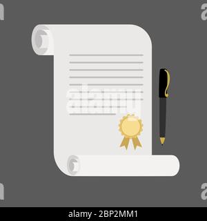 Document vintage scroll with stamp on grey background, vector illustration Stock Vector