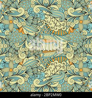 Light colors ethnic decorative pattern with leaves and swirls. Vector colorful background Stock Vector