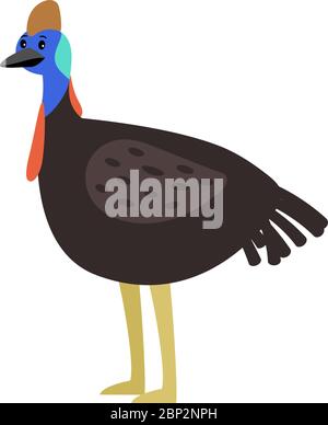 Cassowary cute cartoon bird icon isolated on white background, vector illustration Stock Vector