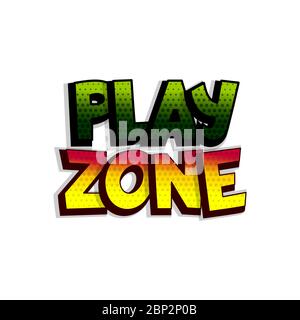 Kids zone comic text badge on splash sticker. Stock Vector