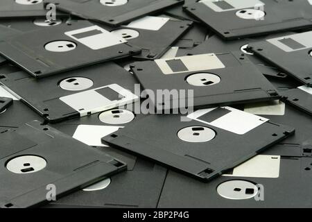 Stack of vintage floppy drives close-up shoot Stock Photo