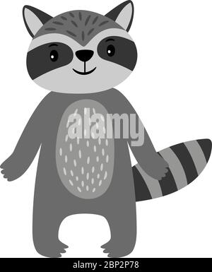 Grey and black racoon cartoon character set. Vector funny amusing wild ...