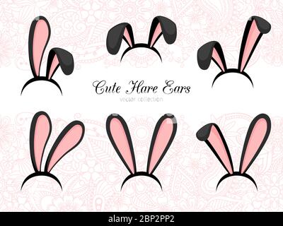 Hare ears costume, bunny ears headdress icons on white background, vector illustration Stock Vector