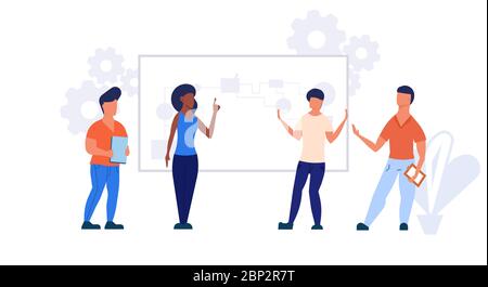 People discussion office business presentation. Teamwork meeting man and woman communication group. Conference concept set strategy seminar. Brainstor Stock Vector