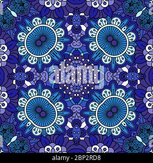 Floral ethnic decorative doolde background in blue colors. Vector illustration Stock Vector