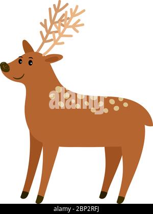 Spotted cartoon deer animal icon on white background, vector illustration Stock Vector