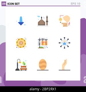Set of 9 Modern UI Icons Symbols Signs for home, advertisement, marketing, token, blockchain Editable Vector Design Elements Stock Vector