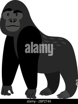 Black gorilla cartoon animal icon isolated on white background, vector illustration Stock Vector