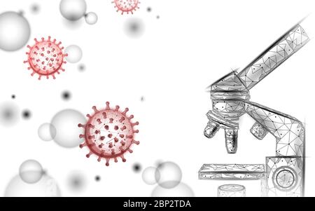 Microscope virus 3D low poly render. Laboratory analysis infection virus pneumonia. Medicine vector illustration Stock Vector