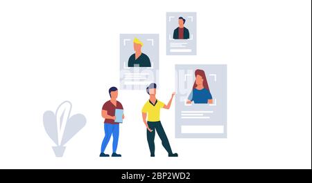 Recruitment profile candidate business career illustration concept. Resume employee choice company manager. Hiring search office work vacancy, Fine te Stock Vector