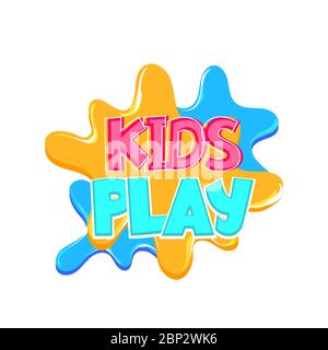 Kids zone comic text badge on splash sticker. Stock Vector