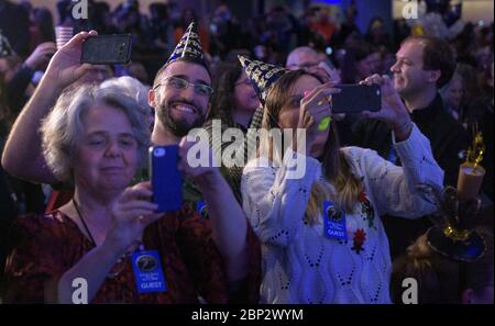 New Horizons Ultima Thule Flyby  Guests celebrate New Years, Tuesday, Jan. 1, 2019 at Johns Hopkins University Applied Physics Laboratory (APL) in Laurel, Maryland. Stock Photo