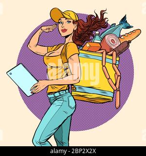 courier girl food delivery Stock Vector