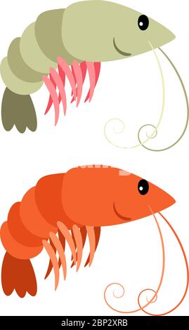 Shrimps cartoon icons set, isoated on white background, vector illustration Stock Vector