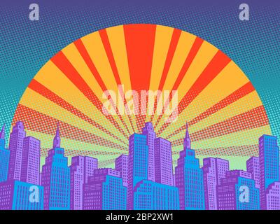 modern city with skyscrapers, sunrise Stock Vector