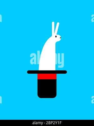 Rabbit in magic hat isolated. White hare in magician hat. vector illustration Stock Vector